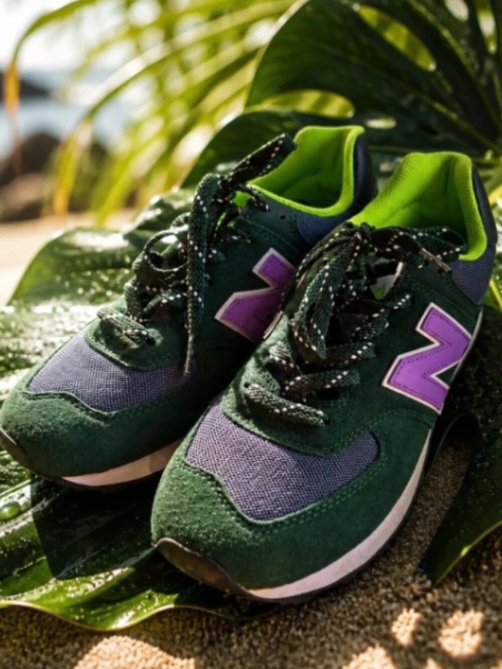 New Balance Green & Purple Mesh Suede Sneakers